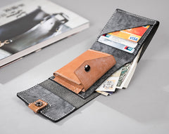 Handmade Leather Mens Cool Slim Leather Wallet Men Small Wallets Trifold for Men