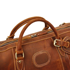 Cool Dark Brown Leather Mens Barrel Overnight BagsWeekender Bags Travel Bag For Men - iwalletsmen