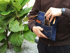 Cool Blue Jean Mens Clutch Bag Wristlet Bag Wallet Zipper Clutch Wallet For Men - iwalletsmen