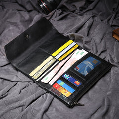 Black Leather Long Wallet for Men Bifold Long Wallet - iwalletsmen