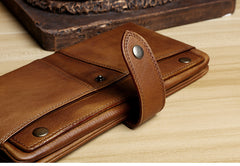 Handmade Leather Mens Cool Long Leather Wallet Card Wallet Clutch Wristlet Wallet for Men