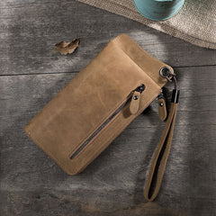 Handmade Leather Mens Cool Long Chain Wallet Phone Biker Trucker Wristlet Wallet