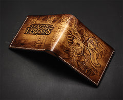 Handmade Leather Tooled League of Legends LOL Ezreal the Prodigal Explorer Mens billfold Wallet Cool Leather Wallet Slim Wallet for Men
