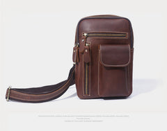 Genuine Leather Mens Cool Chest Bag Sling Bag Crossbody Bag Travel Bag Hiking Bag for men