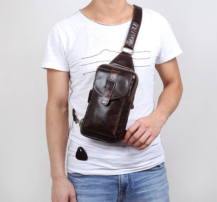 Genuine Leather Mens Cool Chest Bag Sling Bag Crossbody Bag Travel Bag ...