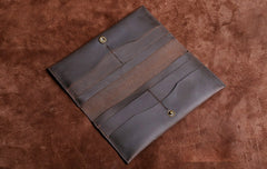 Handmade Leather Mens Cool Long Leather Wallet Clutch Wristlet Wallet for Men
