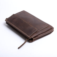Genuine Leather Mens Cool Long Leather Wallet Zipper Clutch Wristlet Wallet for Men