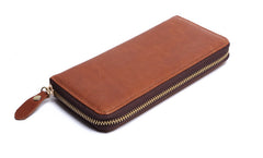 Genuine Leather Mens Cool Long Leather Wallet Zipper Clutch Wristlet Wallet for Men