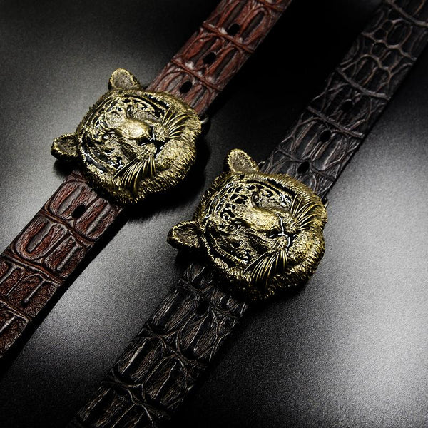 Handmade Genuine Leather Punk Rock Western Country Tiger Mens Cool Men Biker Trucker Leather Belt