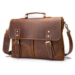 Vintage Brown Leather Mens Briefcase 13inch Laptop Bag Business Bag Handbag For Men - iwalletsmen