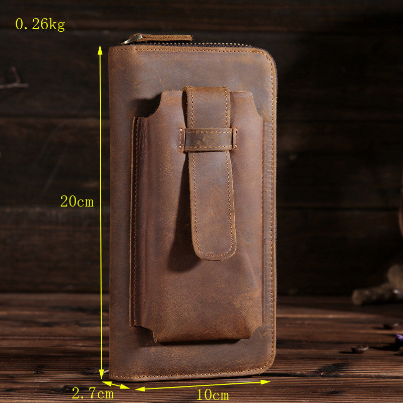 Handmade Leather Mens Cool Long Leather Phone Wallet Zipper Clutch Wallet for Men