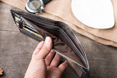 Handmade Leather Mens Cool Slim Leather Wallet Men Small Wallets Bifold for Men