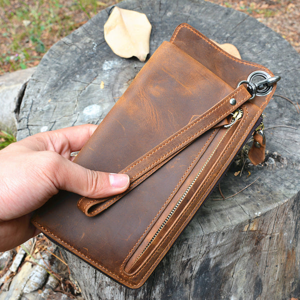 Handmade Cool Leather Long Wallet Bifold Long Wallet Biker Wallet Bag For Men - iwalletsmen