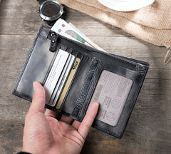 Handmade Leather Mens Cool Slim Leather Wallet Men Small Wallets Bifold for Men