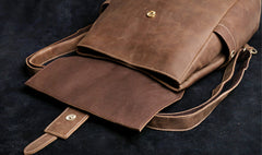 Genuine Leather Mens Cool Backpack Sling Bag Large Black Travel Bag Hiking Bag for men
