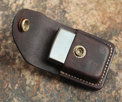 Cool Mens Leather Eagle Zippo Lighter Case with Loop Zippo lighter Holder with clips - iwalletsmen
