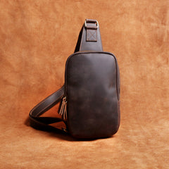 Genuine Leather Mens Cool Chest Bag Sling Bag Crossbody Bag Travel Bag Hiking Bag for men