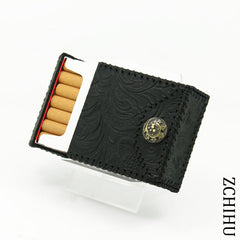 Handmade Cool Leather Mens Black Engraved Cigarette Holder Case Cigarette Holder for Men - iwalletsmen