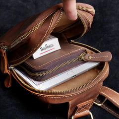 Genuine Leather Mens Cool Chest Bag Sling Bag Crossbody Bag Travel Bag Hiking Bag for men
