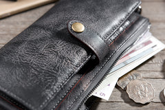 Handmade Leather Mens Biker Wallet Cool Leather Wallet Long Wrist Wallets for Men