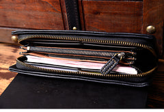 Genuine Leather Mens Cool Long Leather Wallet Bifold Clutch Wallet for Men