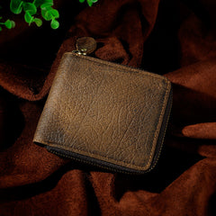 Handmade Leather Mens Cool Zipper Leather Wallet Card Wallet Men Small Wallets Bifold for Men