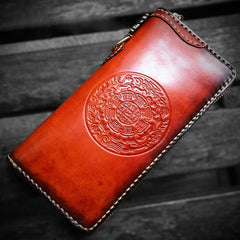 Handmade Leather Mens Tibetan Chain Biker Wallet Cool Leather Wallet Long Clutch Wallets for Men