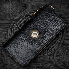 Handmade Leather Black Chain Wallet Mens Biker Wallet Cool Leather Wallet Long Phone Wallets for Men