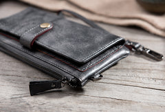 Handmade Leather Mens Biker Wallet Cool Leather Wallet Long Wrist Wallets for Men