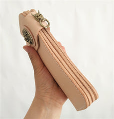 Handmade Mens Leather Biker Chain Wallets Cool Beige Long Biker Wallet with Chain - iwalletsmen