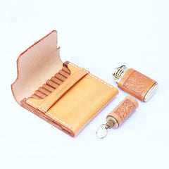 Cool Wooden Beige Leather Mens Cigarette Case Custom Cigarette Holder for Men - iwalletsmen