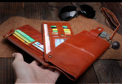 Genuine Leather Mens Cool Long Leather Wallet Card Wallet Clutch Wristlet Wallet for Men