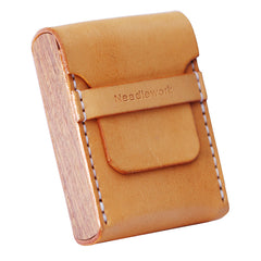 Cool Wooden Beige Leather Mens 20pcs Cigarette Case Custom Cigarette Holder Case for Men - iwalletsmen