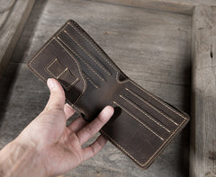 Handmade Leather Mens Cool Slim Leather Wallet Men Small Wallets Bifold for Men