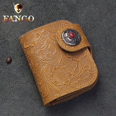 Handmade Leather Floral Mens Cool Biker Wallet Leather Wallet Men billfold Wallets Bifold for Men