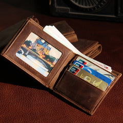 Leather Mens Vintage Leather Wallet Men Small Wallets Trifold for Men