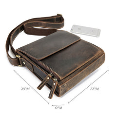 Genuine Leather Mens Messenger Bag Vertical iPad Shoulder Bag For Men