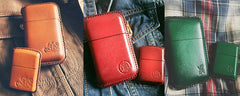 Beige Leather Mens Engraved Eye of God Cigarette Holder Case Vintage Custom Cigarette Case for Men - iwalletsmen