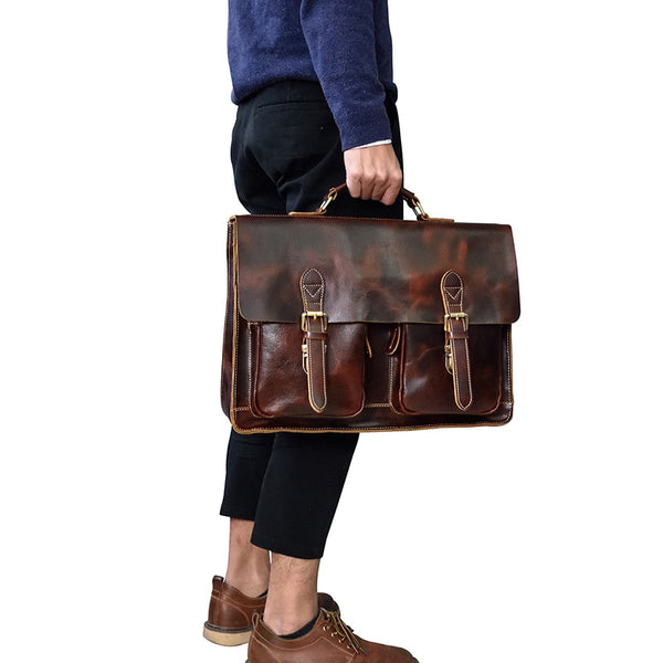 VINTAGE LEATHER MENS Large BRIEFCASEs BUSINESS BRIEFCASE Cool SHOULDER BAG HANDBAGS FOR MEN - iwalletsmen
