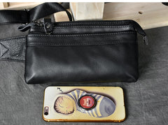 Black Leather Fanny Pack Mens Waist Bag Hip Pack Belt Bag for Men - iwalletsmen