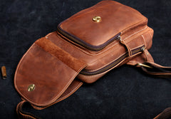 Genuine Leather Mens Cool Chest Bag Sling Bag Crossbody Bag Travel Bag Hiking Bag for men