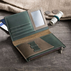 Handmade Leather Mens Travel Wallet Passport Leather Wallet billfold Long Wallets for Men