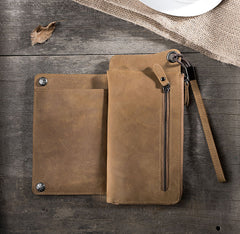 Handmade Leather Mens Cool Long Chain Wallet Phone Biker Trucker Wristlet Wallet