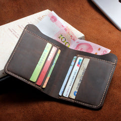 Handmade Leather Mens Cool Slim Leather Wallet Men Small Wallets Bifold for Men