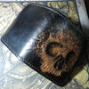 Handmade Leather Skull Tooled Mens billfold Wallet Cool Leather Wallet Slim Wallet for Men