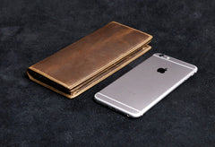 Genuine Leather Mens Cool Long Leather Wallet Zipper Clutch Wristlet Wallet for Men