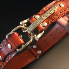 Handmade Genuine Leather Belt Cavalryman Custom Mens Leather Men Biker Belt - iwalletsmen