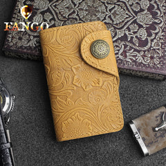 Handmade Leather Floral Mens Cool Key Wallet Wallet Card Holder Small Card Keychain Wallets for Men