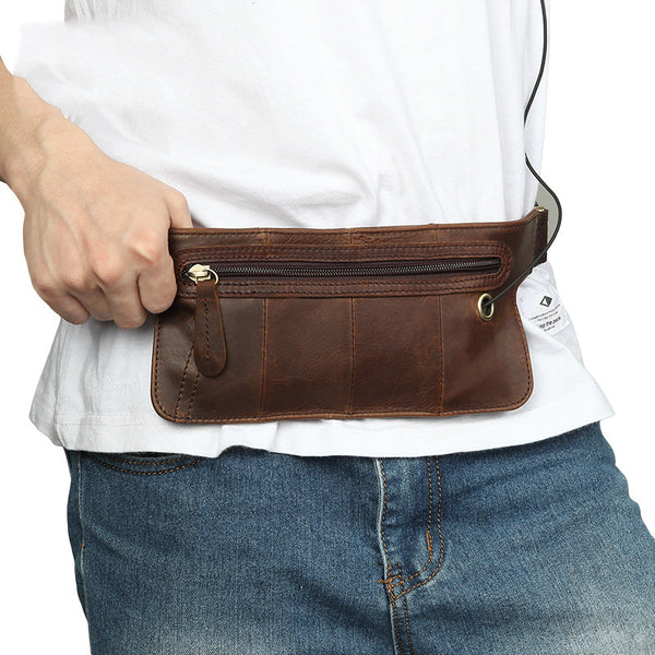 Vintage Leather Slim Fanny Pack Mens Waist Bag Hip Pack Belt Bag for Men - iwalletsmen
