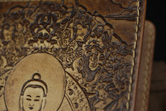 Handmade Leather Tooled Shakya Muni Buddhism Mens Long Wallet Cool Leather Wallet Clutch Wallet for Men